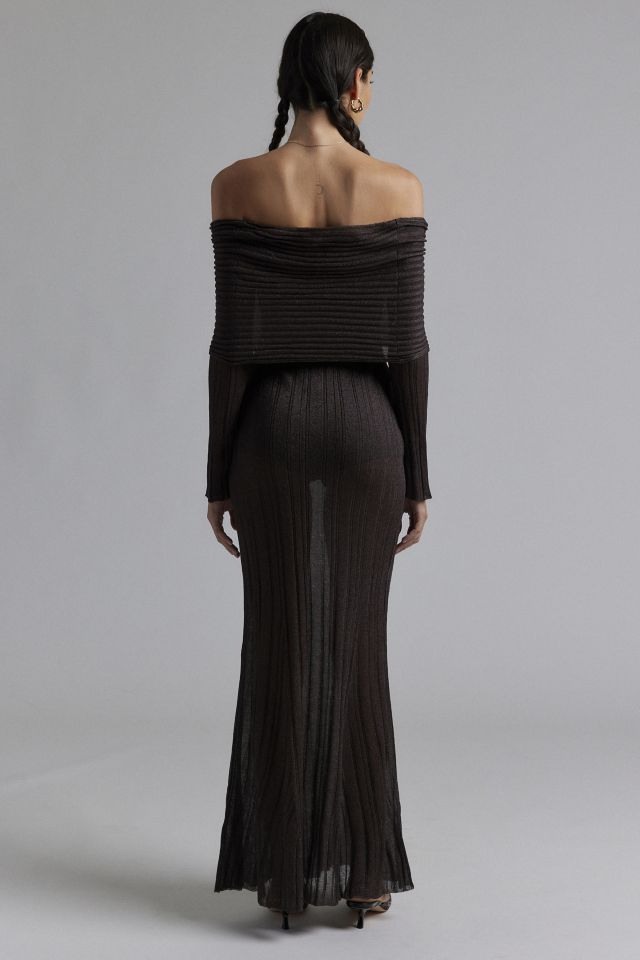 AFRM Tamlin Off-The-Shoulder Sheer Sweater Maxi Dress #3
