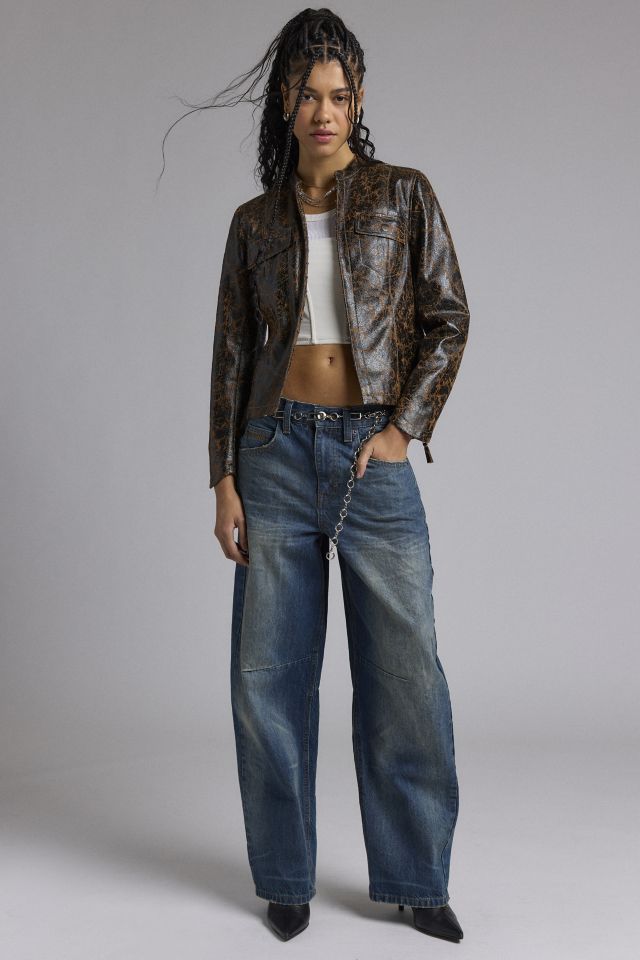 Silence + Noise Shaina Cracked Faux Leather Slim Jacket #1