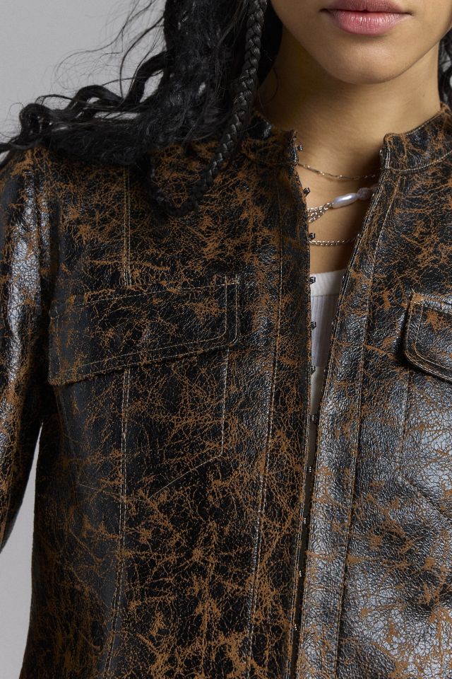 Silence + Noise Shaina Cracked Faux Leather Slim Jacket #3
