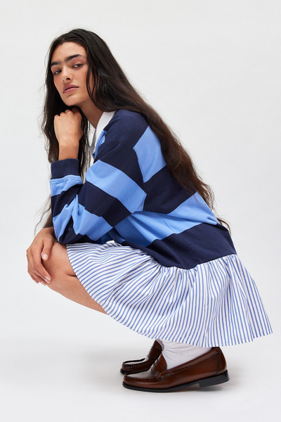Urban Renewal Remade Spliced Ruffle Hem Rugby Shirt | Urban Outfitters