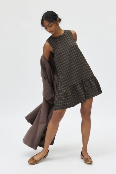 motel samana plaid drop waist ruffle hem shift dress