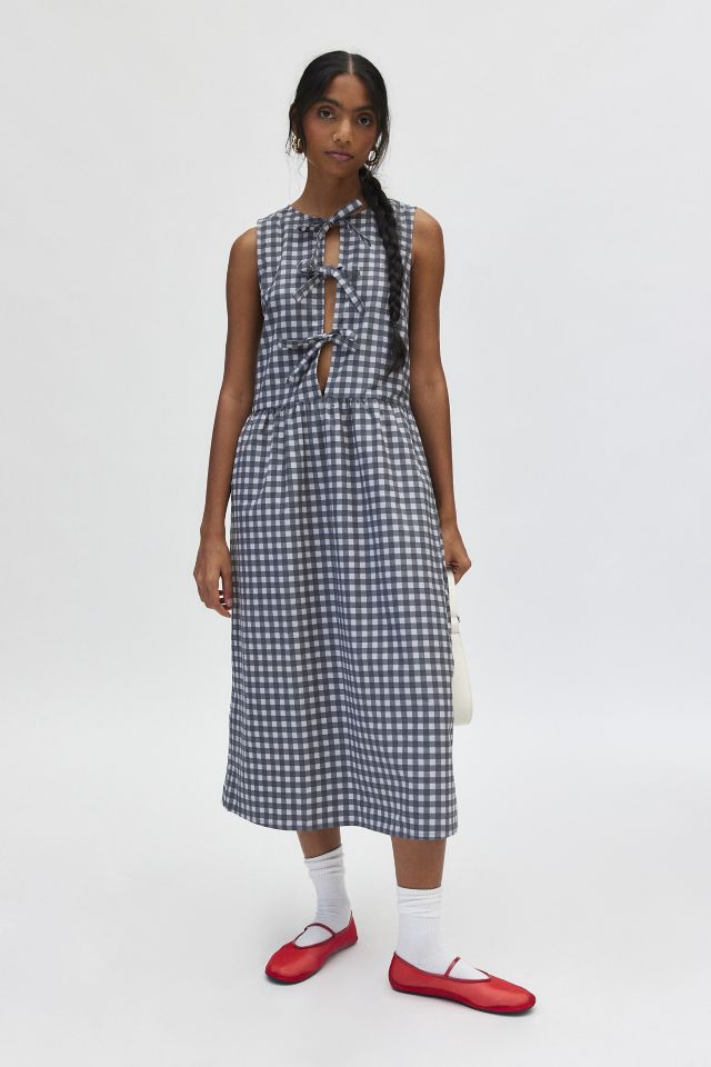 Motel Prelith Tie-Front Bow Gingham Midi Dress #4