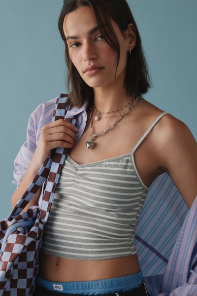 OUT FROM UNDER BEC PINCH FRONT FITTED CAMI IN GREY STRIPE, WOMEN'S AT URBAN OUTFITTERS 
