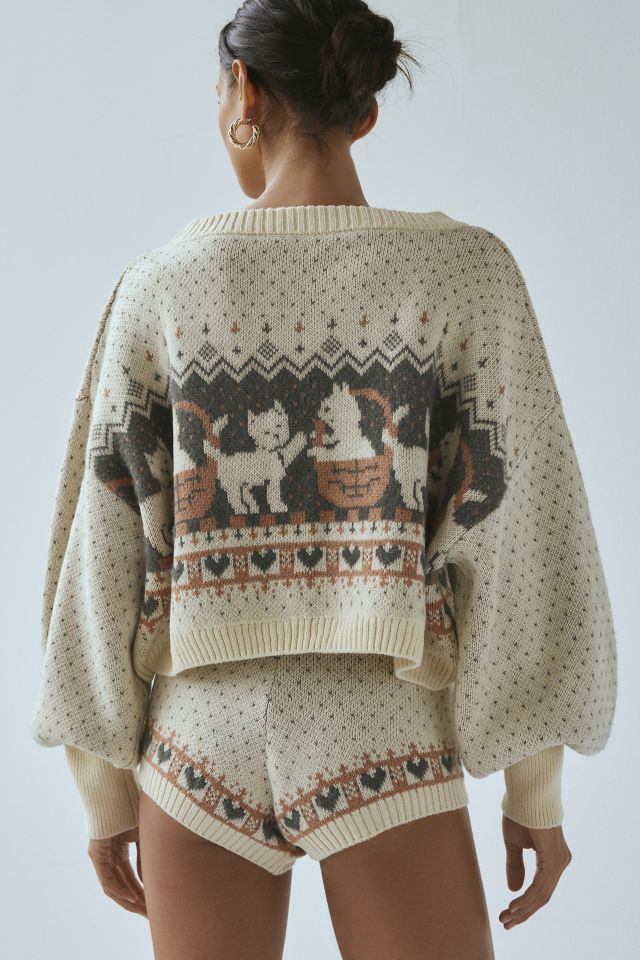 Out From Under Catching Feelings Fairisle Print Cropped Pullover #3