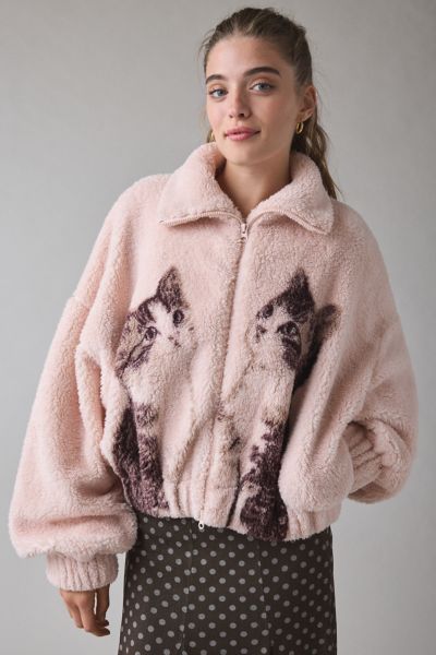 Kimchi Blue Snow Bunny Printed Piled Fleece Zip-Up Jacket