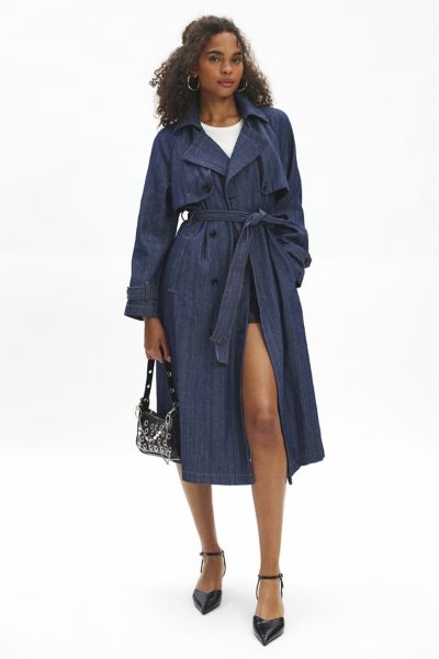 Ghospell Blakely Oversized Denim Trench Coat Jacket In Indigo, Women's At Urban Outfitters In Indigo
