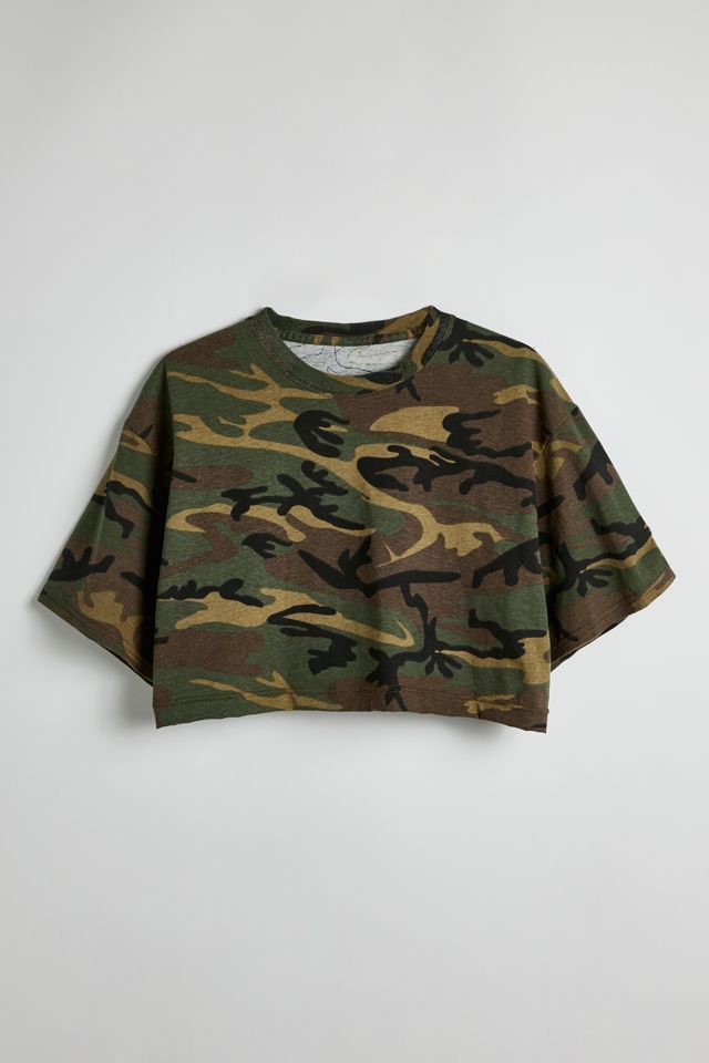 Maroon Camoflage Print Basic Crop Tee