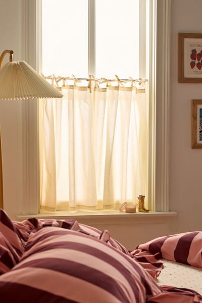 Skinny Tie Top Solid Café Curtain Set