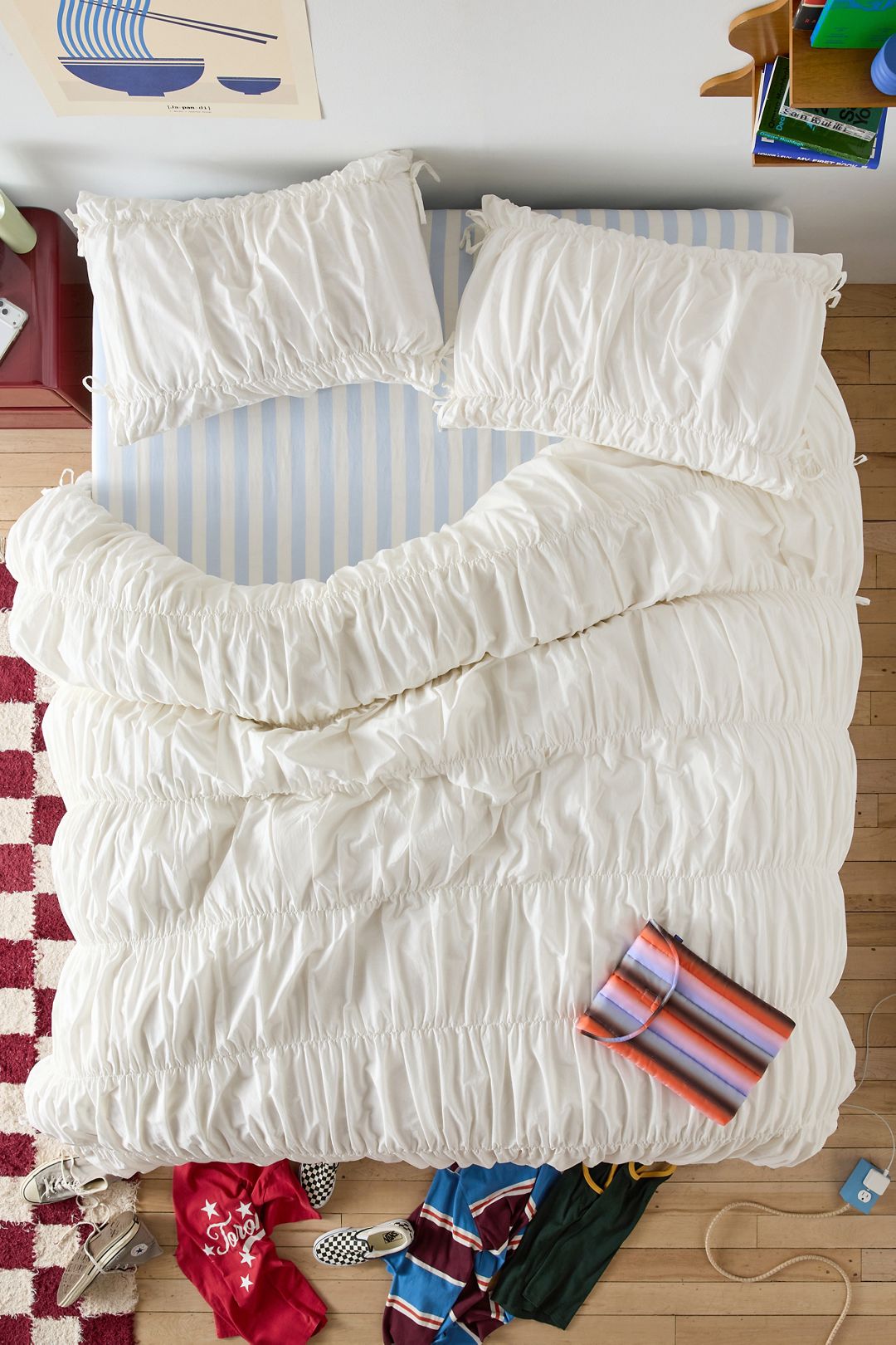 Melody Cinched Core Duvet Cover - White, FULL/QUEEN
