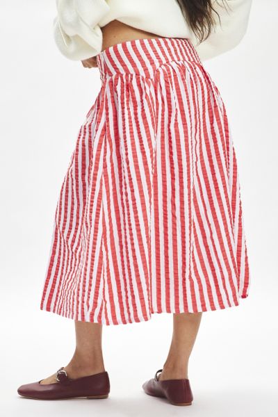 Neon Rose Ruby Striped Cotton Drop Waist Midi Skirt