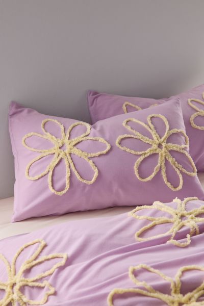 Urban Outfitters Daisy Tufted Core Sham Set In Lavender Yellow Combo At