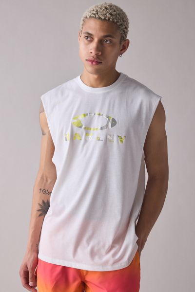 Oakley Bark Logo Graphic Tank Top In White, Men's At Urban Outfitters In White