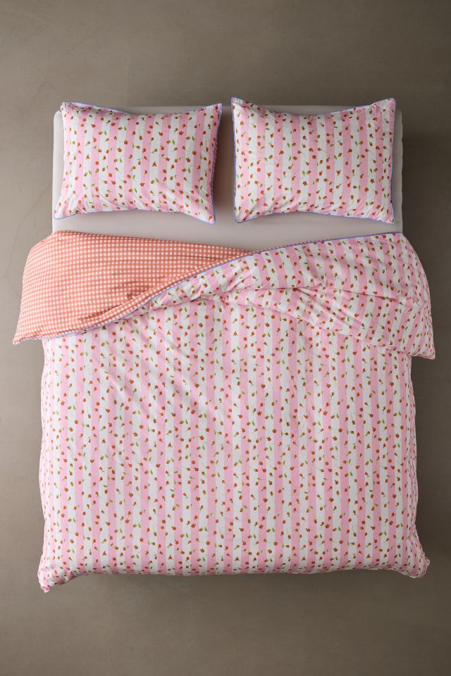 Gingham Rose Striped Reversible Duvet Cover #1