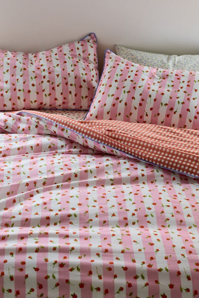 Gingham Rose Striped Reversible Duvet Cover #2