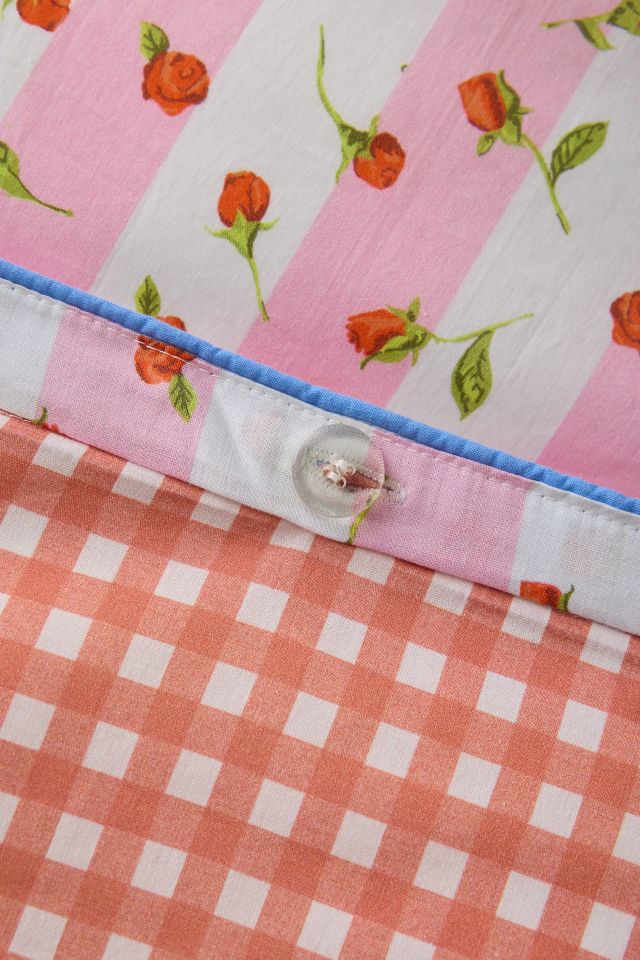Gingham Rose Striped Reversible Duvet Cover #4