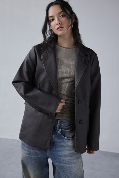 Silence + Noise Lexi Oversized Faux Leather Blazer