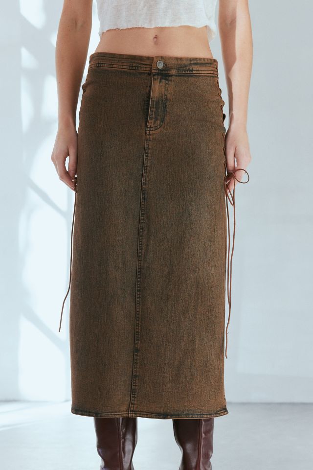 Silence + Noise Calie Lace Up Mid-Rise Denim Midi Skirt #1