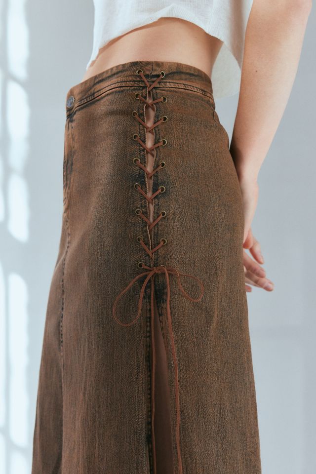 Silence + Noise Calie Lace Up Mid-Rise Denim Midi Skirt #3
