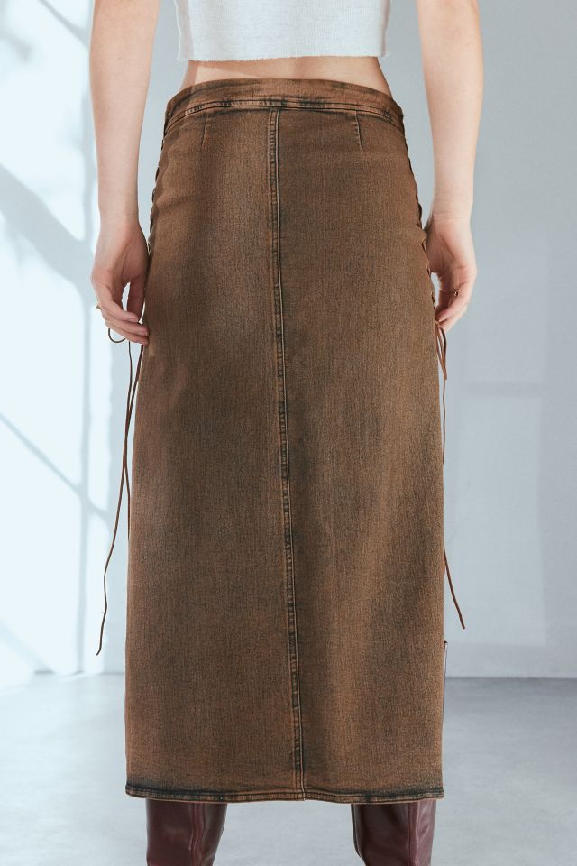 Silence + Noise Calie Lace Up Mid-Rise Denim Midi Skirt #4