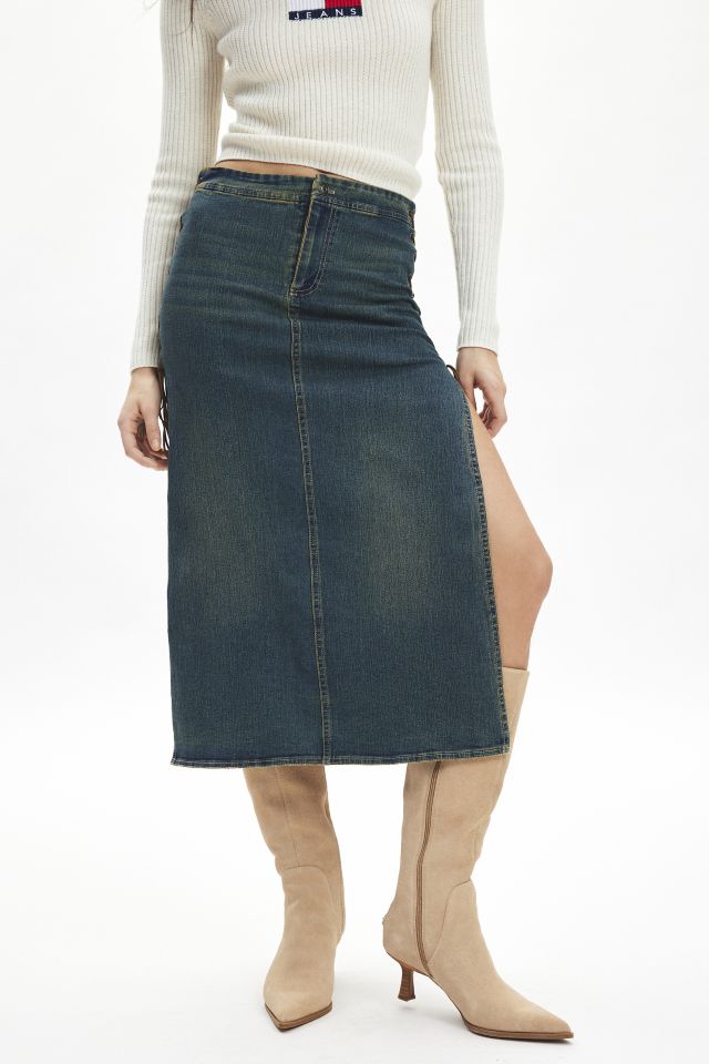 Silence + Noise Calie Lace Up Denim Midi Skirt #1