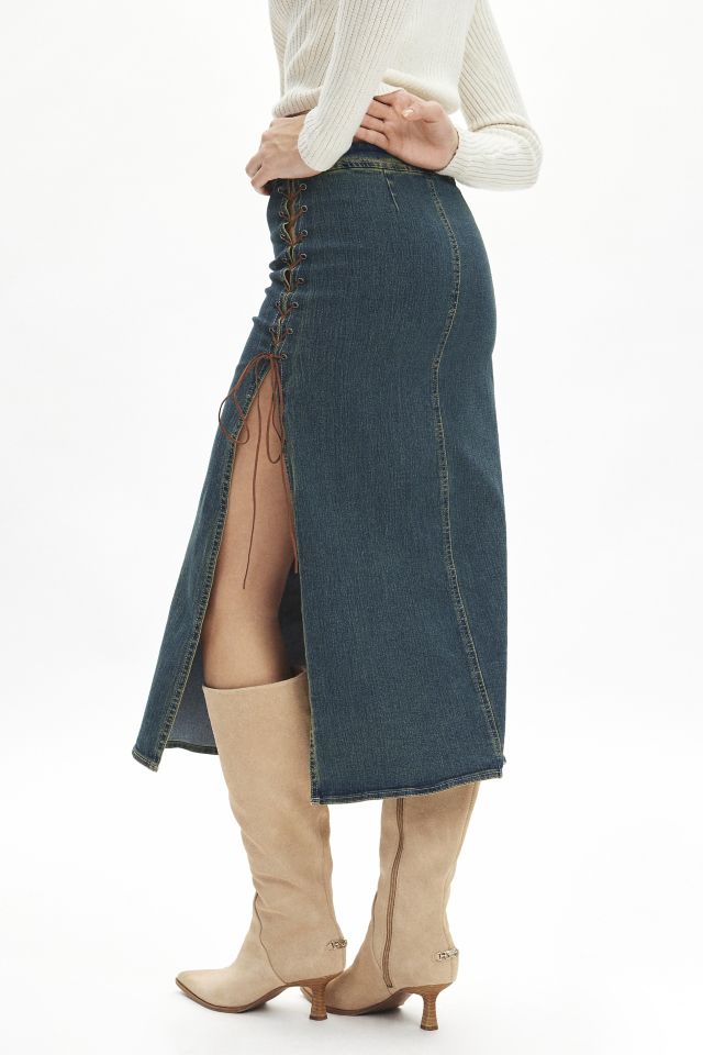 Silence + Noise Calie Lace Up Denim Midi Skirt #2