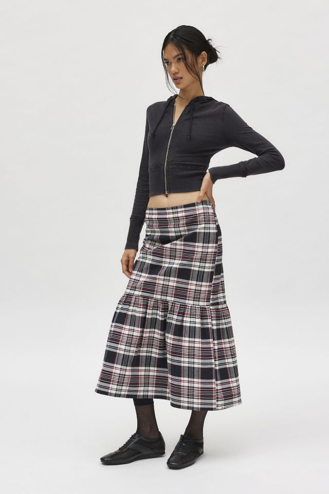 Urban Outfitters Urban Renewal Remnants Plaid Single Tier Midi Skirt in Black