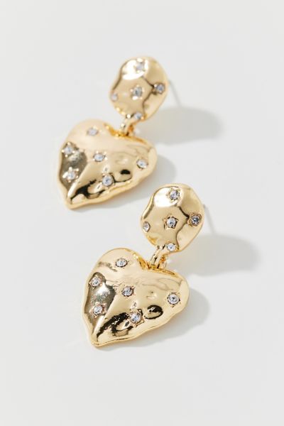 Hammered Rhinestone Heart Earring