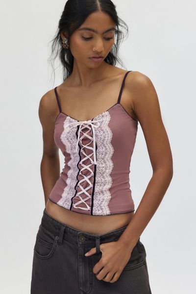 Kimchi Blue Aubrey Mesh Corset Lace Up Cami