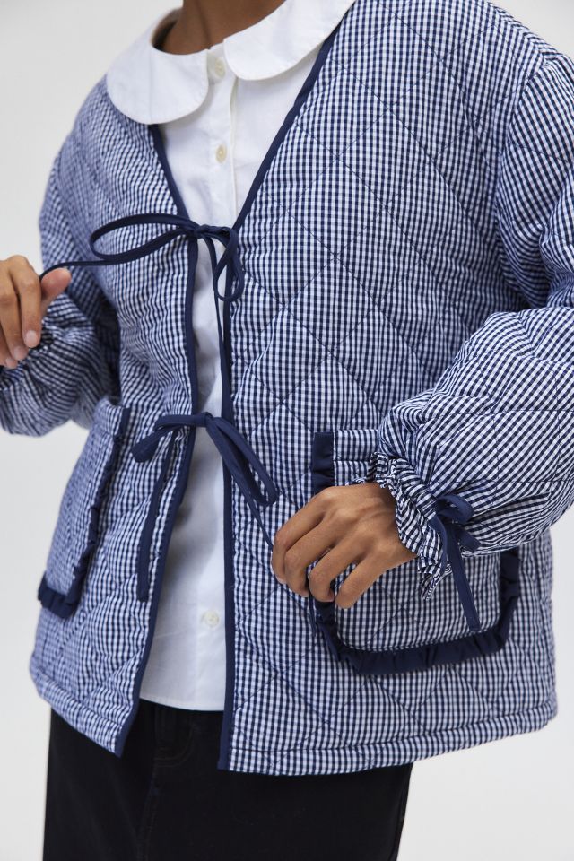 Neon Rose Blue Gingham Tie-Front Quilted Jacket #2