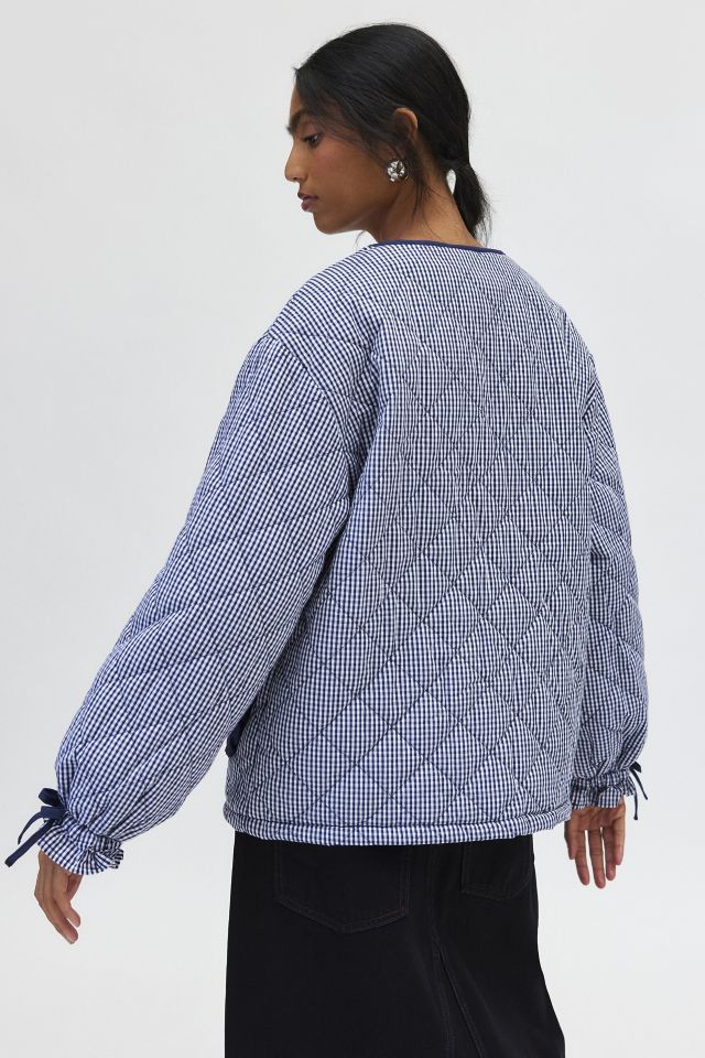 Neon Rose Blue Gingham Tie-Front Quilted Jacket #3