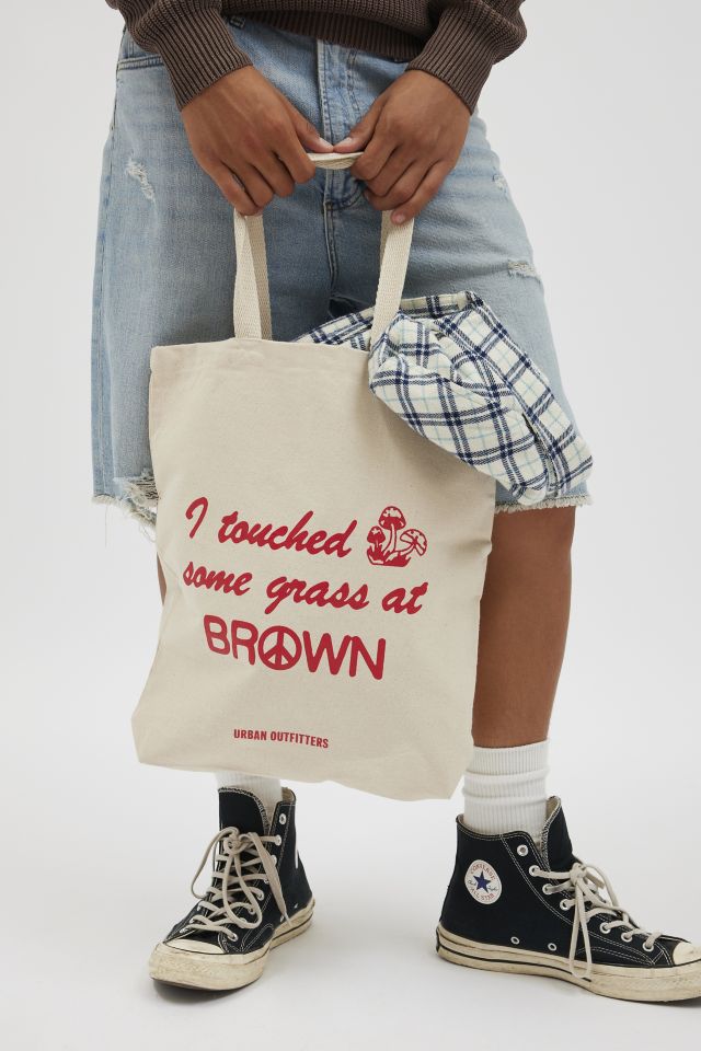 Sac fourre-tout avec slogan J'ai touché de l'herbe à Brown College #1