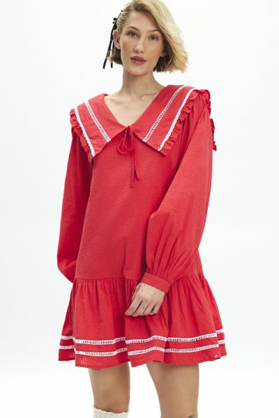 Neon Rose Wren Textured Collar Detail Mini Smock Dress