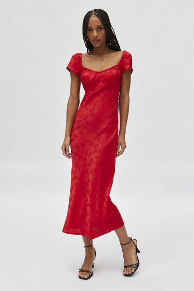 Kiss The Sky Bella Rossa Flora Jacquard Satin Midi Dress