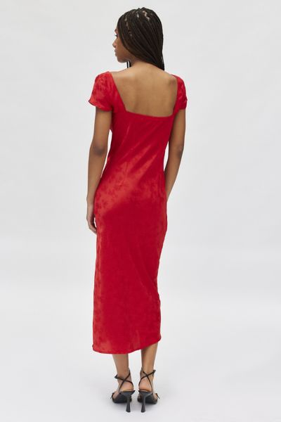 Kiss The Sky Bella Rossa Flora Jacquard Satin Midi Dress