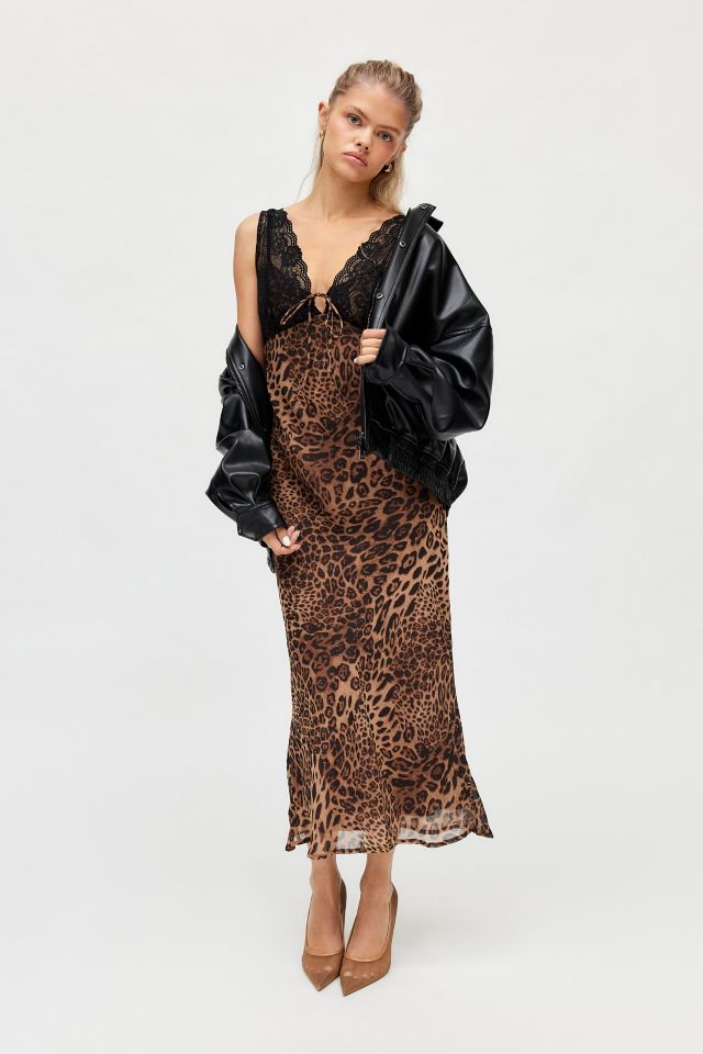 Kiss The Sky Moss Lace & Leopard Print Midi Dress #1