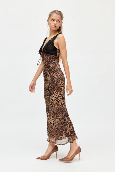 Kiss The Sky Moss Lace & Leopard Print Midi Dress