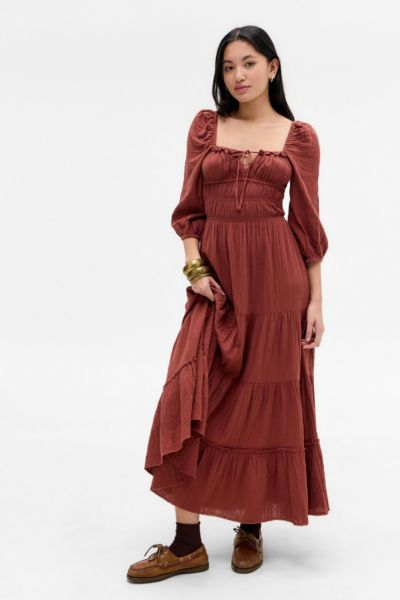 Urban Outfitters Kimchi Blue Violetta Maxi Dress In Brown, Women's At