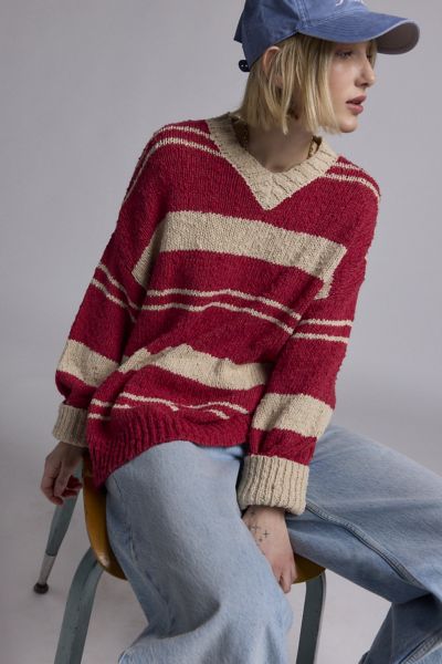 BDG Van Striped Oversized V-Neck Dad Sweater Product Page