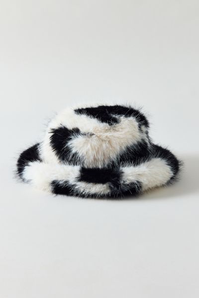 Urban Outfitters Fluffy Faux Fur Bucket Hat In Cow Print, Women's At  In White