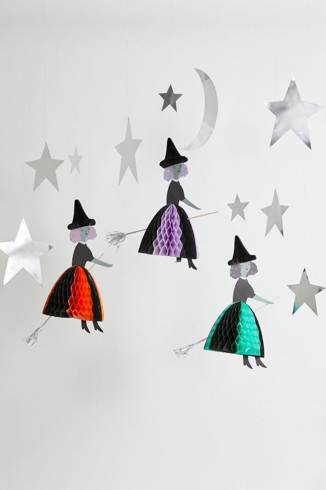 Meri Meri Hanging Honeycomb Flying Witch Décor Set #1