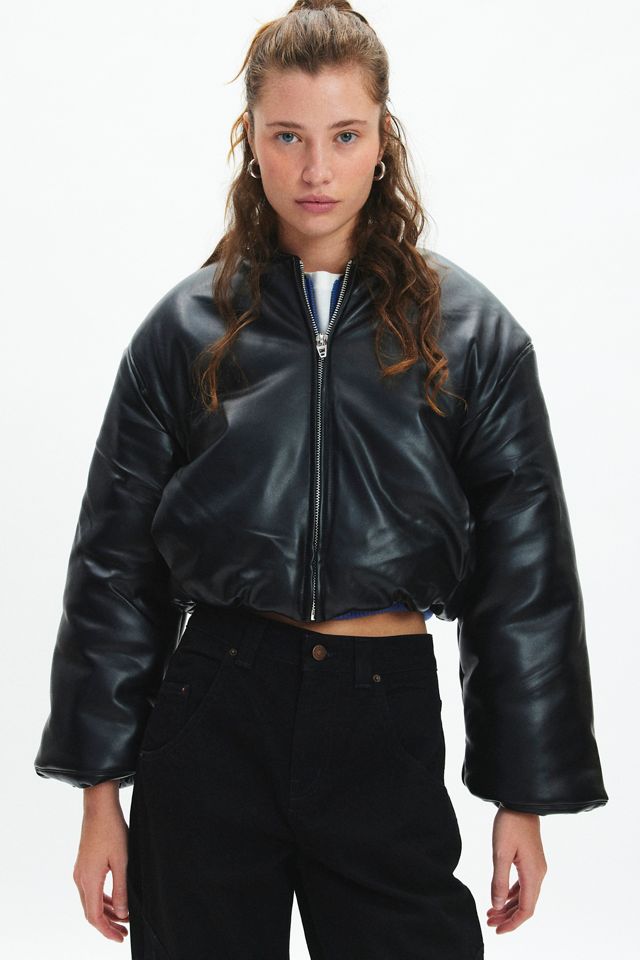 Women's Faux Leather Cropped Bomber Jacket – PU Suede Moto Coat