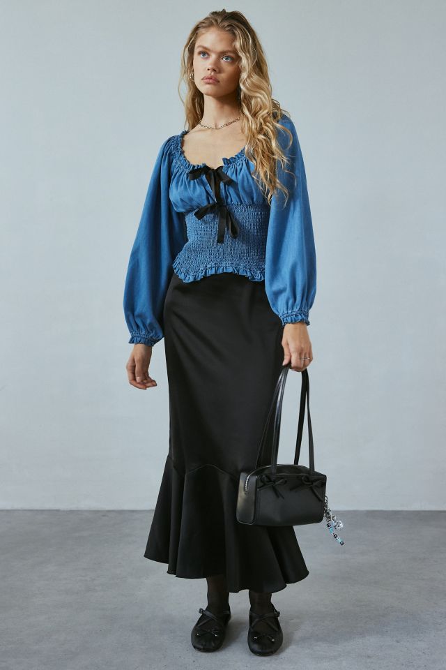 Blouse en denim à manches longues et nœud avant Kimchi Blue Marley #1