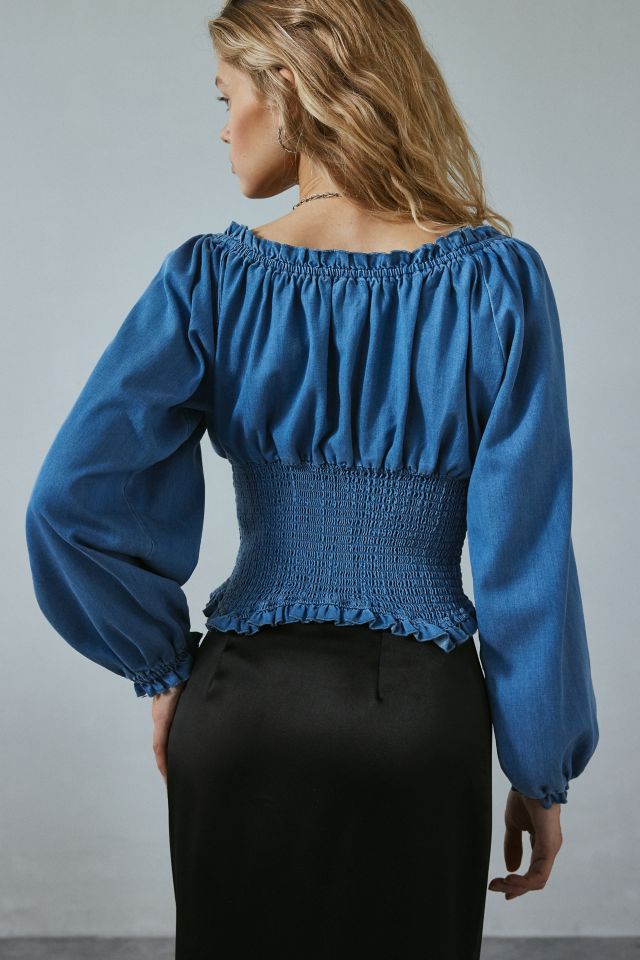 Blouse en denim à manches longues et nœud avant Kimchi Blue Marley #3