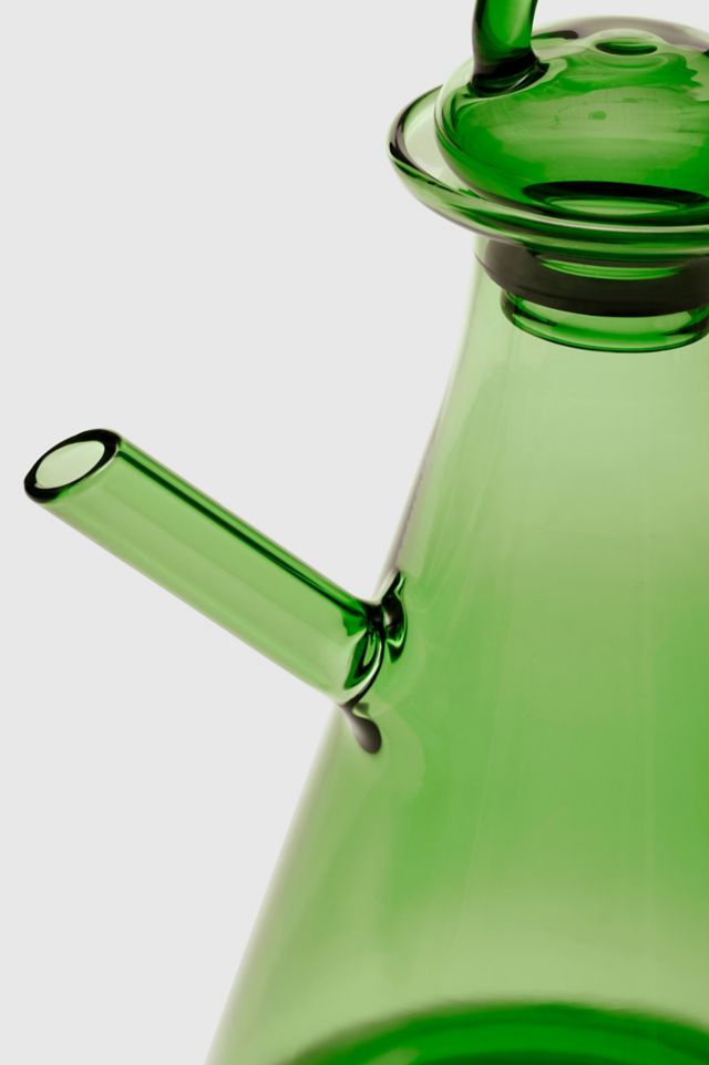 Broccoli Green Glass Oil Cruet with Spout and Handle