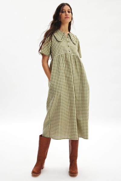 motel kior ruffle collar gingham babydoll midi dress