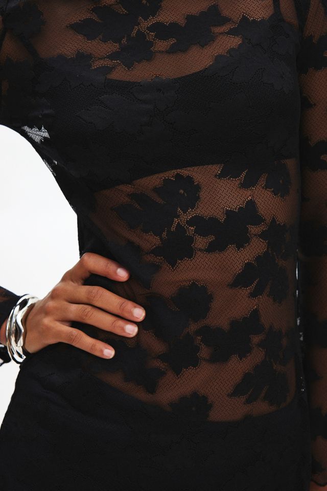 Motel Sevila Velvet Floral Sheer Mesh Mini Dress | Urban Outfitters