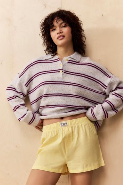 BDG STRIPED BOXER SHORT IN LIGHT YELLOW, WOMEN'S AT URBAN OUTFITTERS 