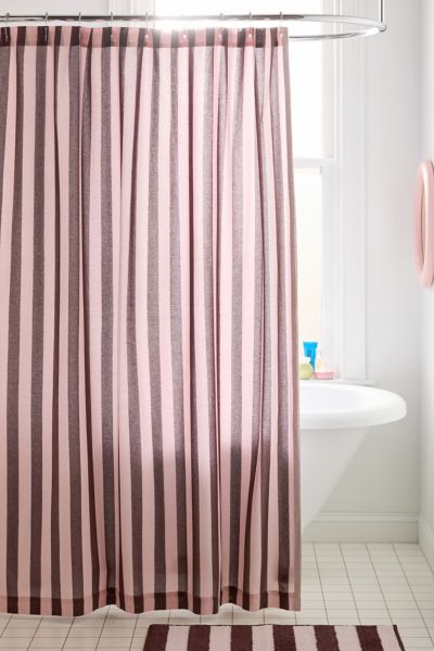 Urban Outfitters Awning Stripe Patterned Shower Curtain In Cocoa Blush At  In Brown