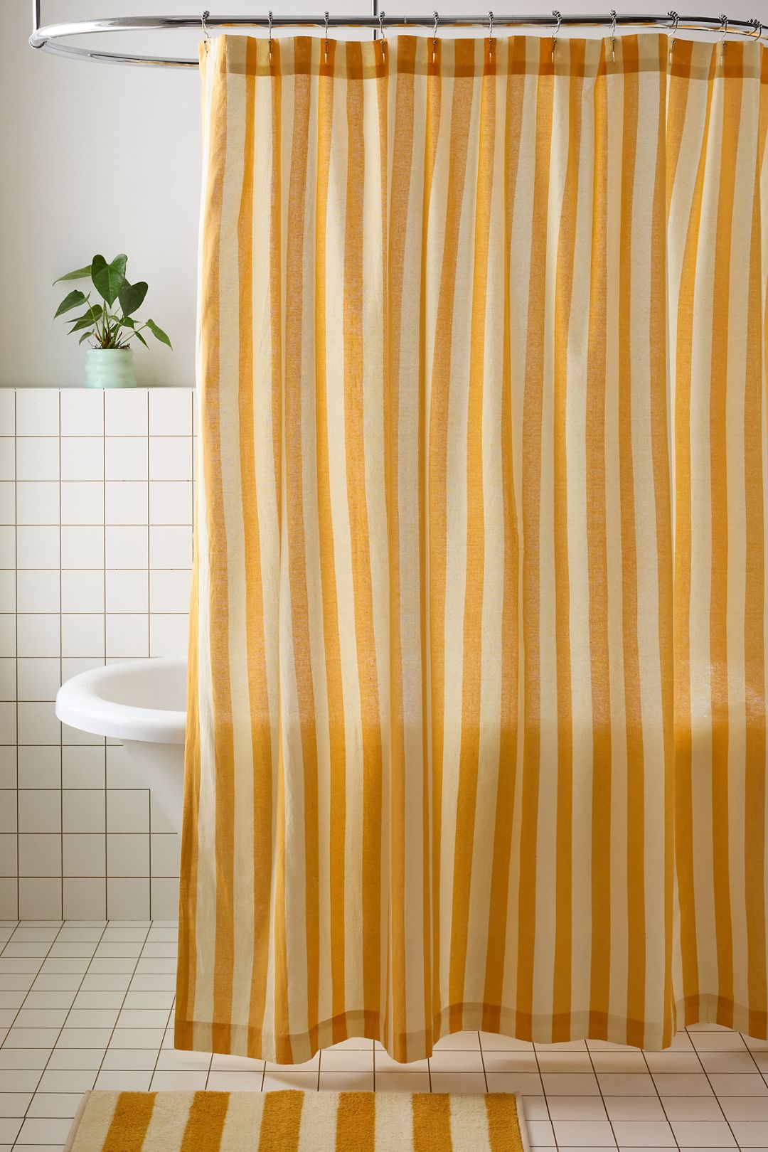 Awning Stripe Patterned Shower Curtain - Butter, Regular, ONE SIZE