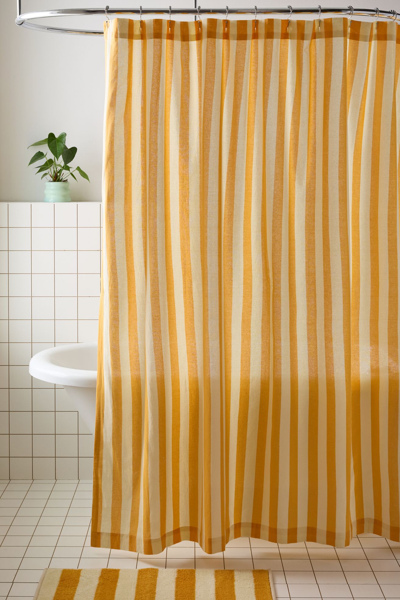 Awning Stripe Patterned Shower Curtain - Butter, Regular, ONE SIZE